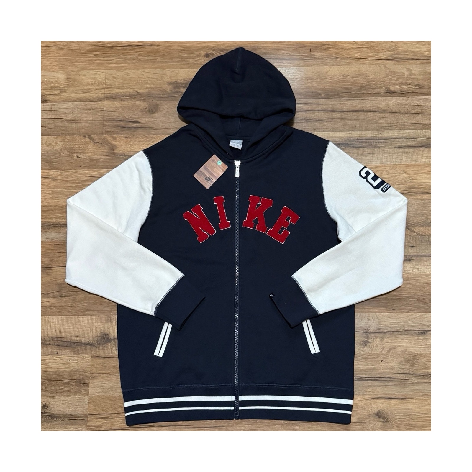 2010 Nike Spell Out Zip Up Varsity Style Hoodie Sweatshirt